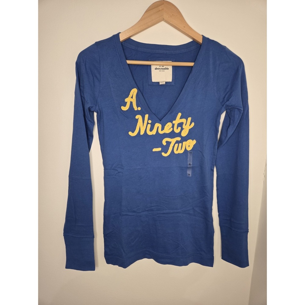 Abercrombie Kids Blue Graphic T Shirt Size XL Long Sleeve V-Neck